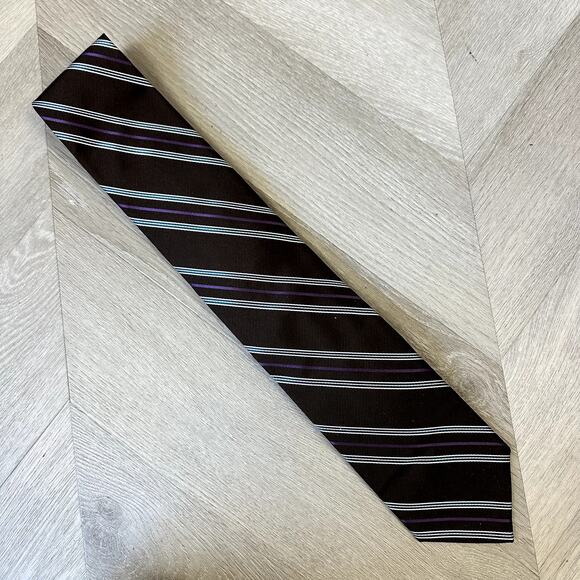 Hickey Freeman Brown Diagonal Stripe Silk Tie Blue White Purple - Picture 3 of 8